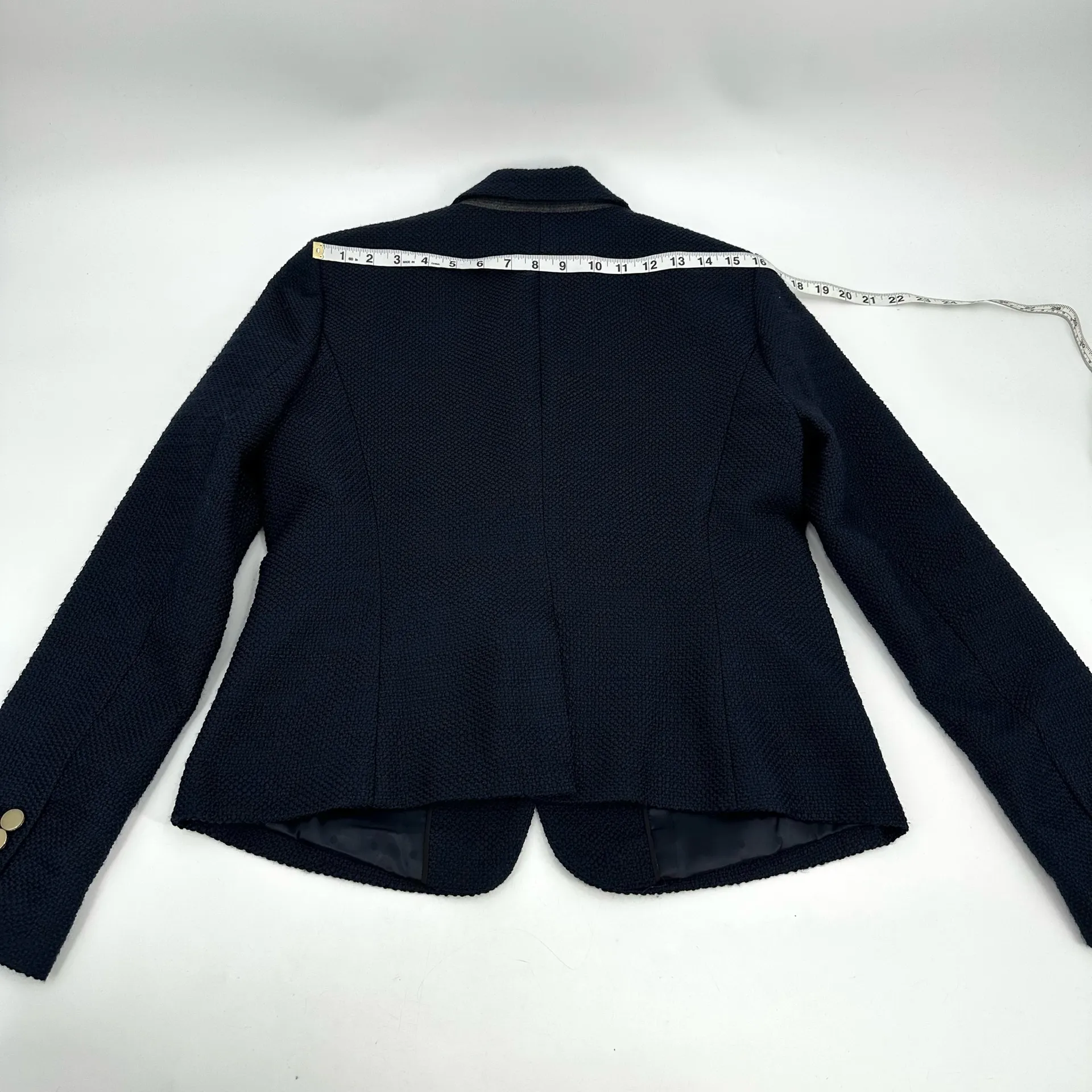 ANN TAYLOR Blazer Jacket Women’s 8 Navy Blue Textured Single Breasted Classic - Image 12