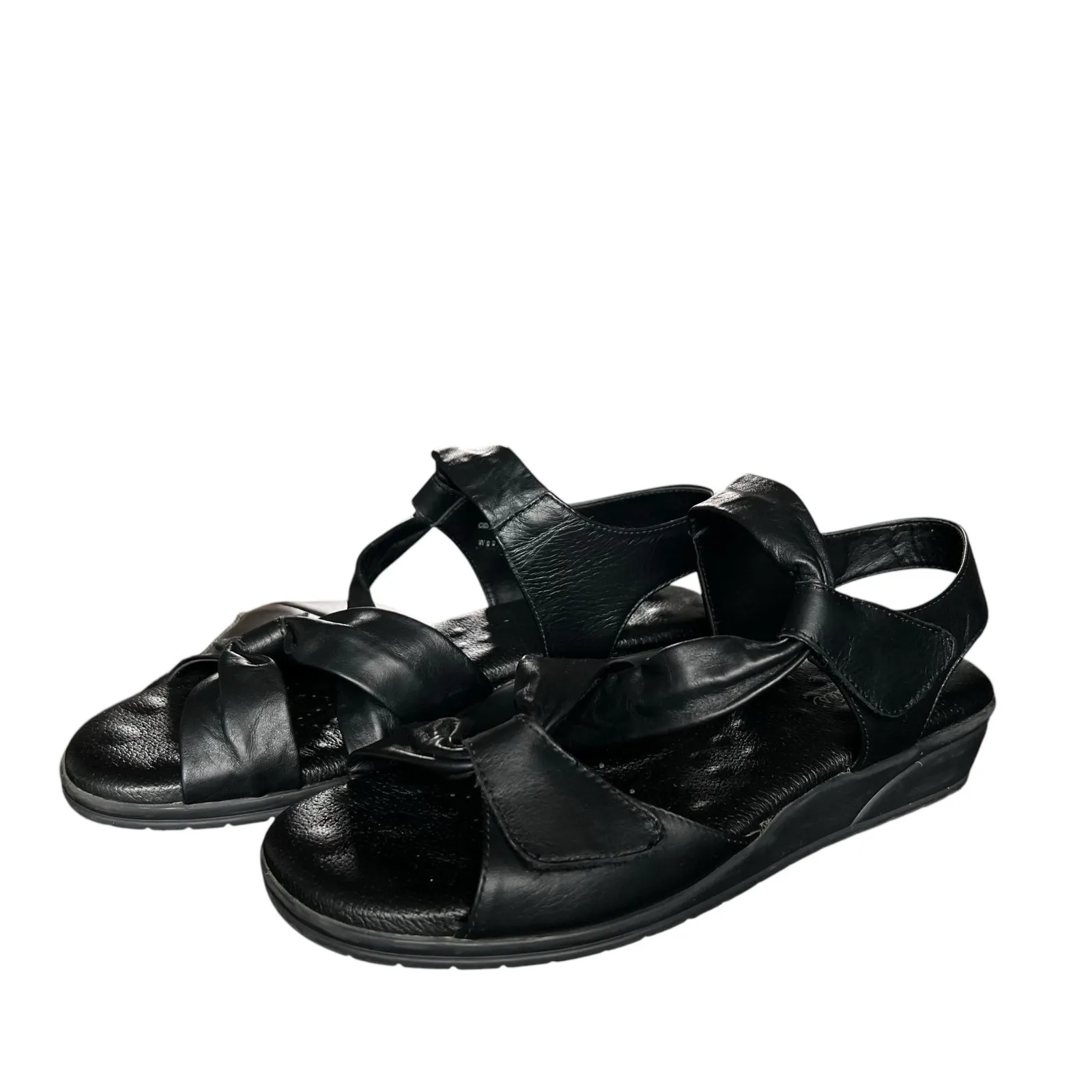 Elites by Walking Cradles Black Leather Valerie Comfort Sandals Size 8 Wide - Image 4