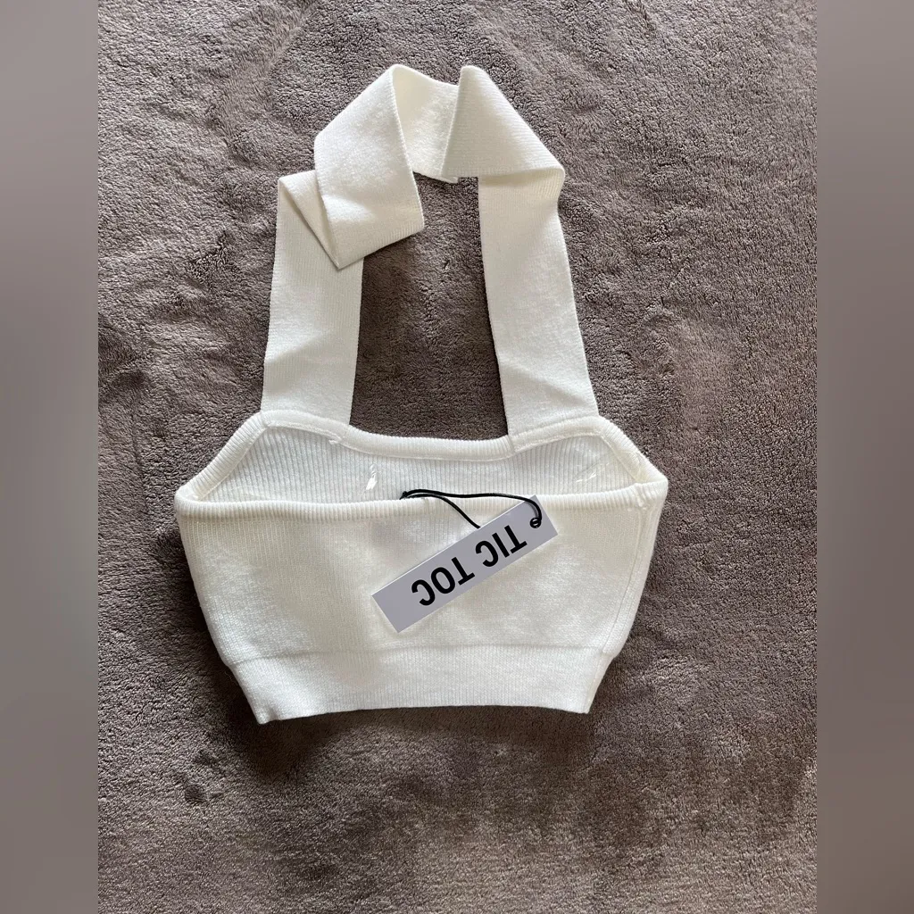 TIC TOC Ivory Knit Sweater Halter Crop Tank Top NWT Women’s Sz M - Image 3