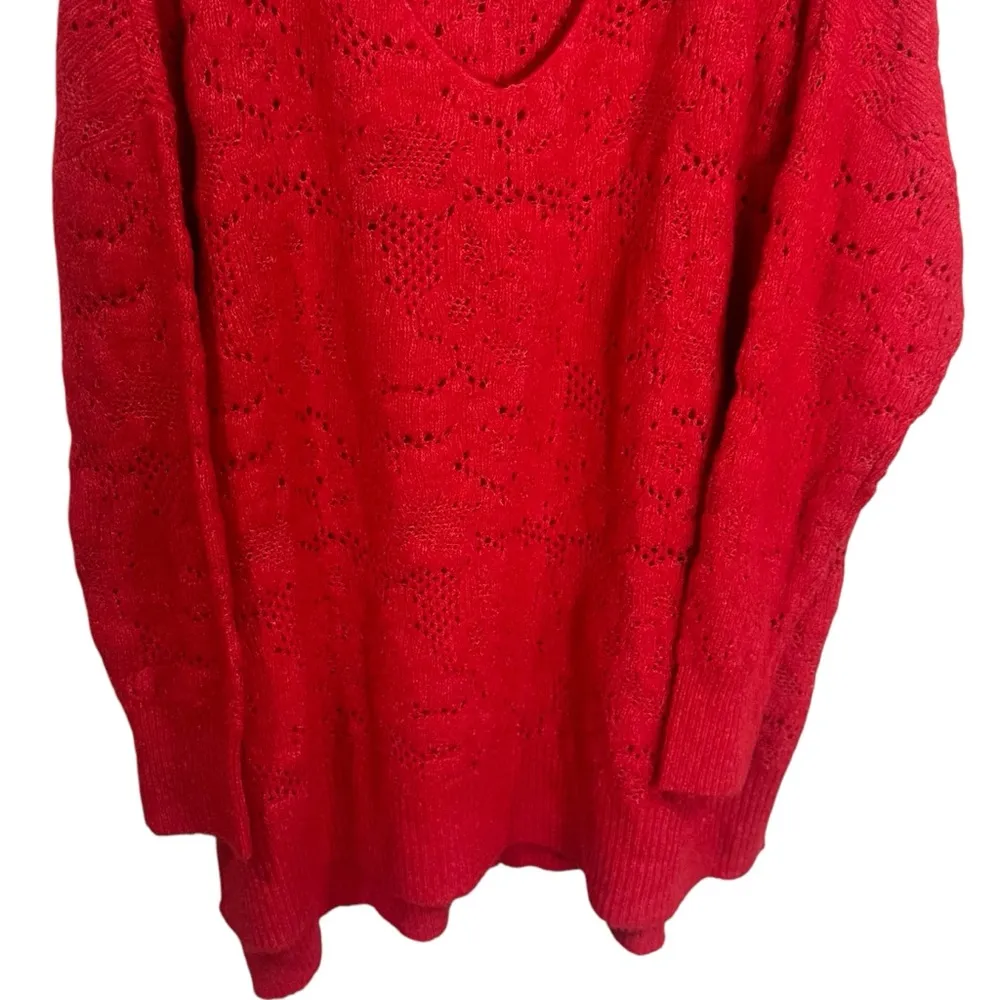 NEW Intimately Free People Red Floral Eyelet Deep V Cozy Long Sleeve Size XS/S - Image 4