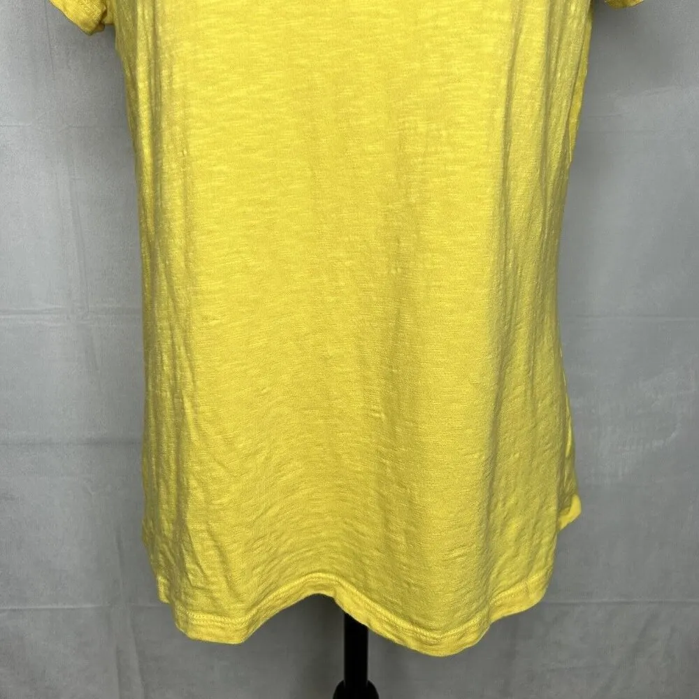 Talbots Shirt Top Womens Sz M Yellow Short Sleeve Back Zip Boat Neck 100% Cotton - Image 3