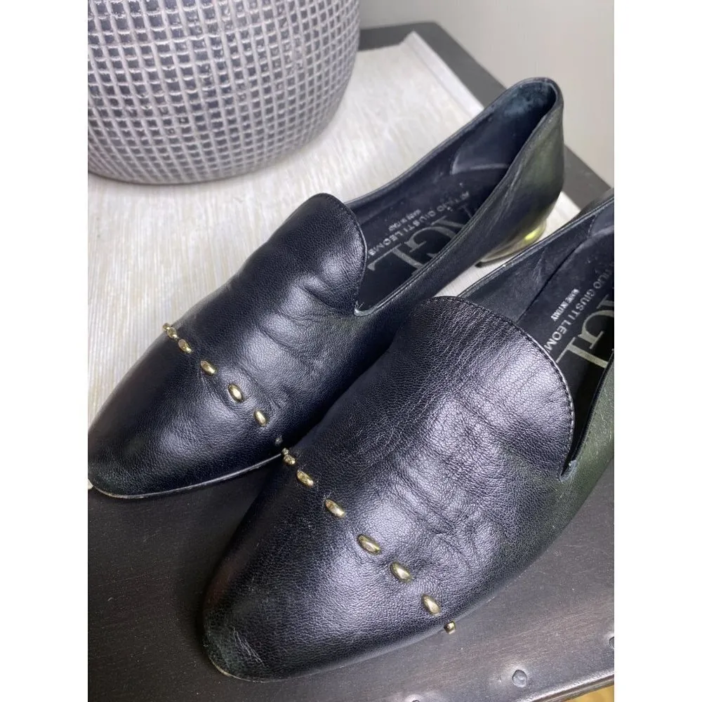 AGL Attilio Giusti Leombruni Black Leather Stud Venetian Loafers Size US 6 - Image 4