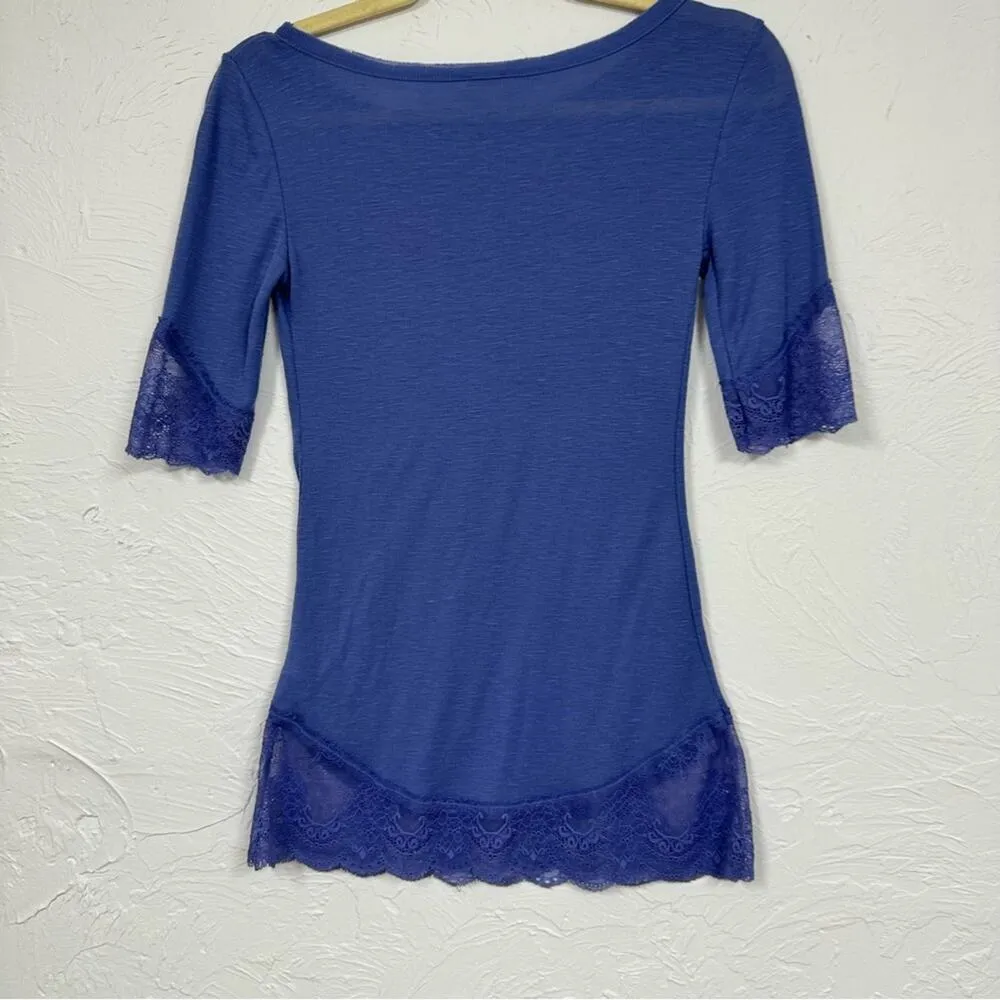 Free People Intimately Purplish Blue Short Sleeve Tee Shirt Womens XS Lace Trim - Image 7