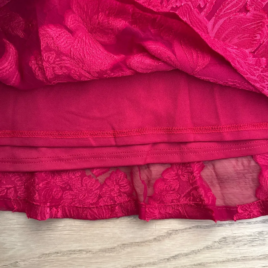 Lulu's Mini Dress & Scarf Set Sleeveless Floral Burnout Aydah Size M Red - Image 3