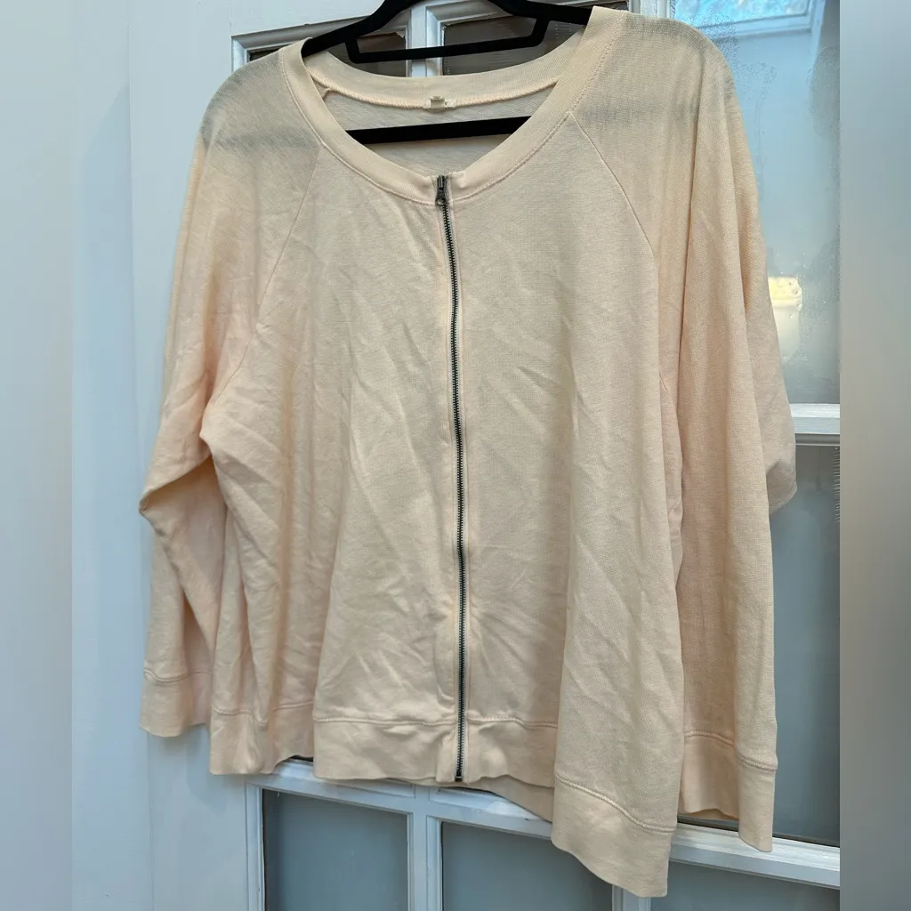 J. Crew Peach Lightweight Zip-Up Cardigan Sweater Linen Size XL Preppy Chic - Image 2