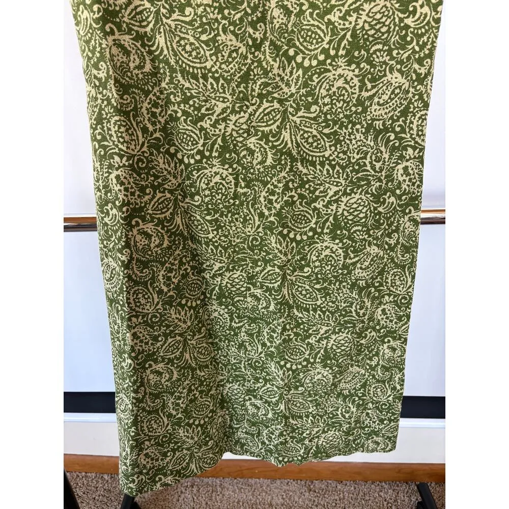 Vtg 60s Housewife Boat Neck Green Print Sheath Dress Nantucket Old Hollywood - Image 6