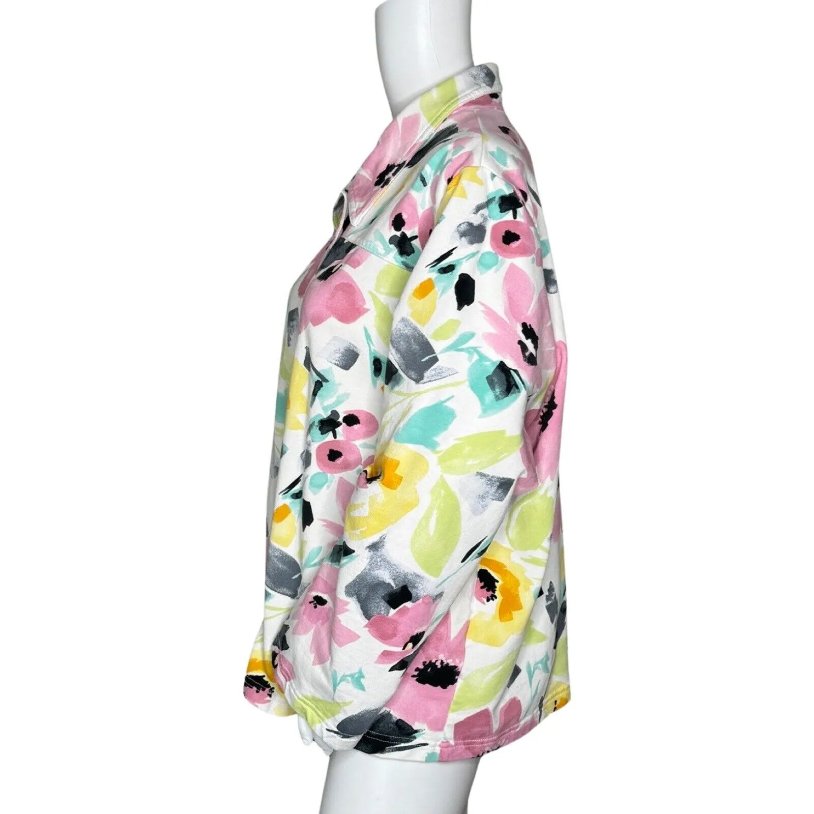 Alfred Dunner Jacket Women XL White Pink‎ Floral Flower Jersey Granny Grandma - Image 3