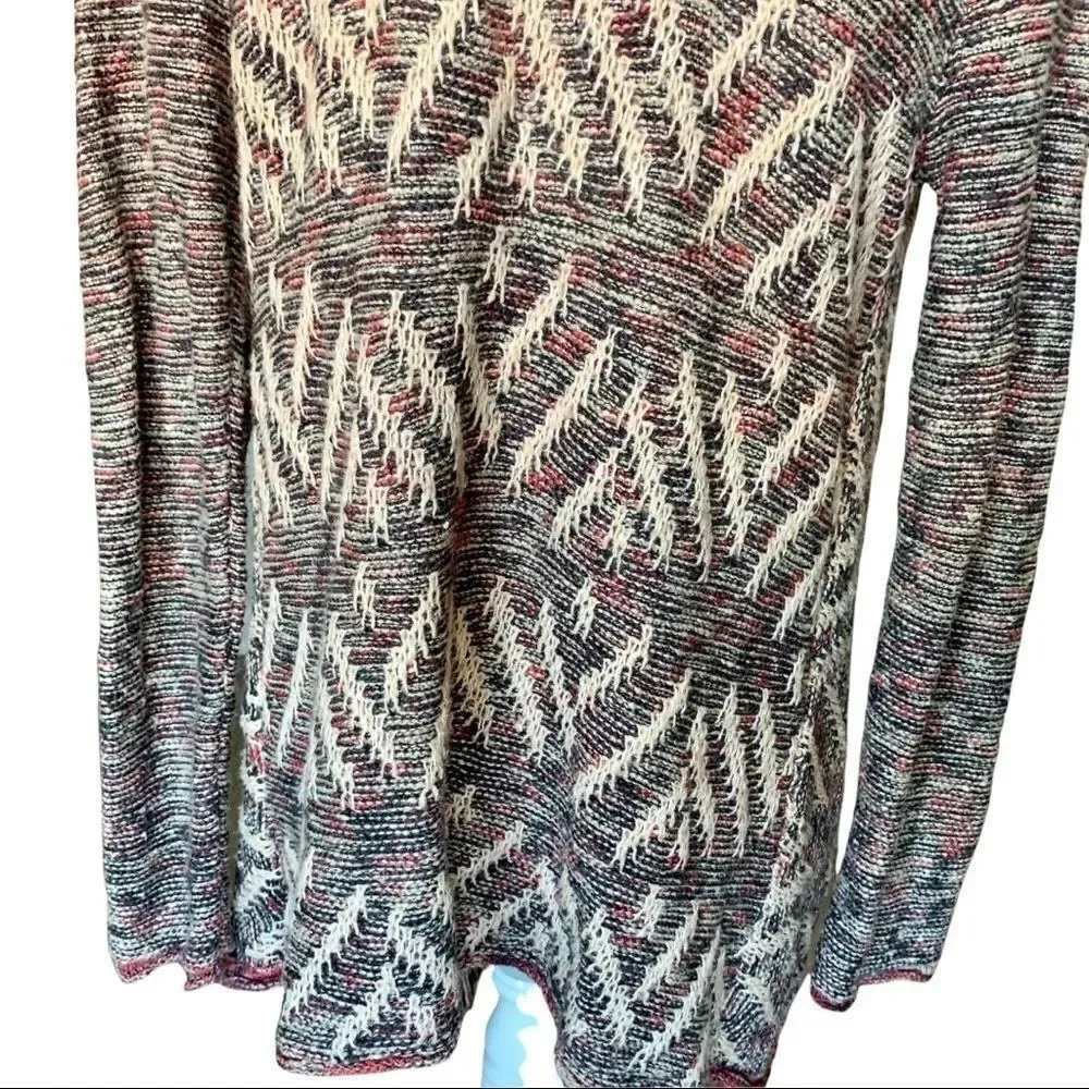 Lucky Brand Cardigan Boho Open Sweater with Fringe Cream Grey Pink Size M - Image 8