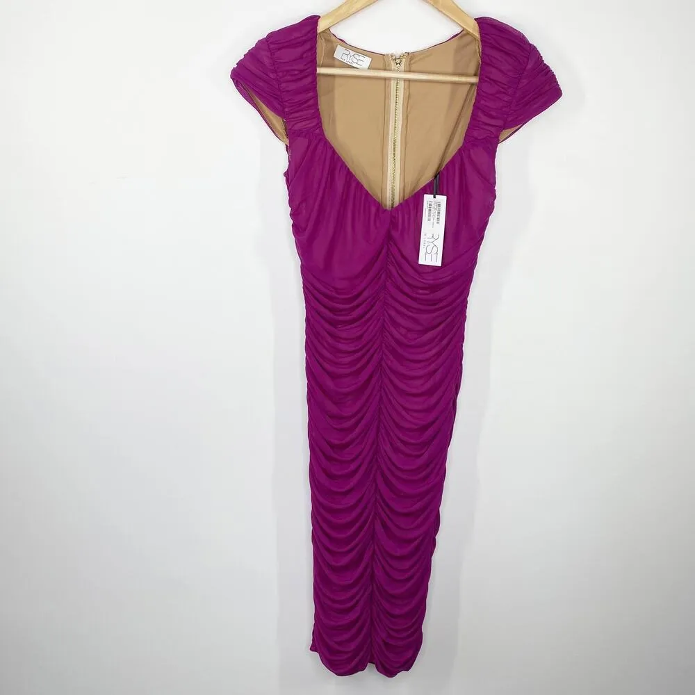RYSE The Label Womens Maxi Dress Size XS Magenta Purple Keira Mesh Ruched Gown - Image 10