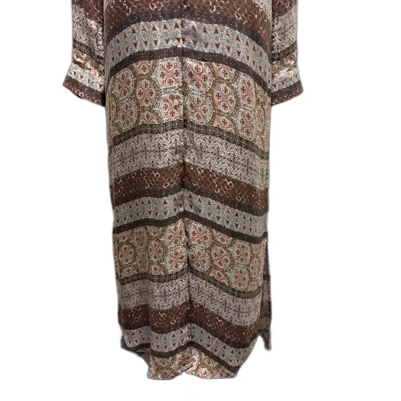 White Crow Maxi Shirt Dress Button Front Mixed Print Bohemian‎ Flowy Size Small - Image 3