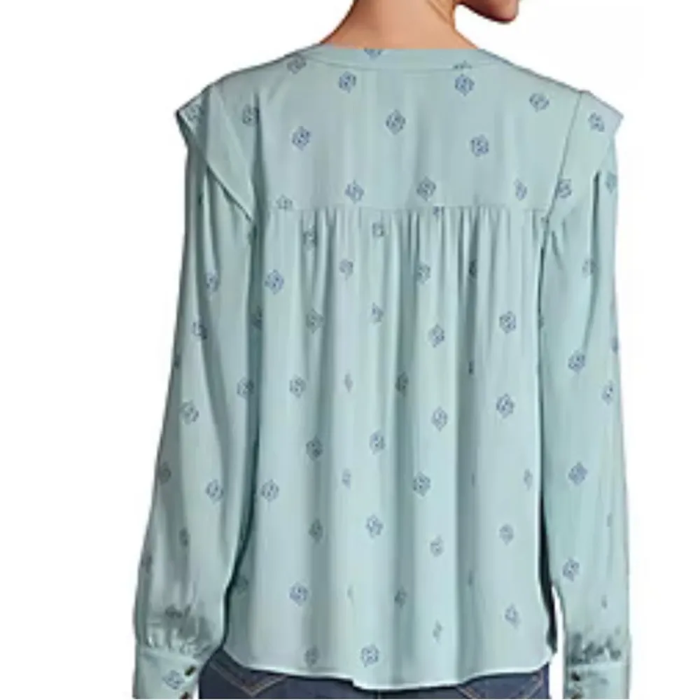 Long sleeve aqua split crew neck peasant top size XXL - Image 5
