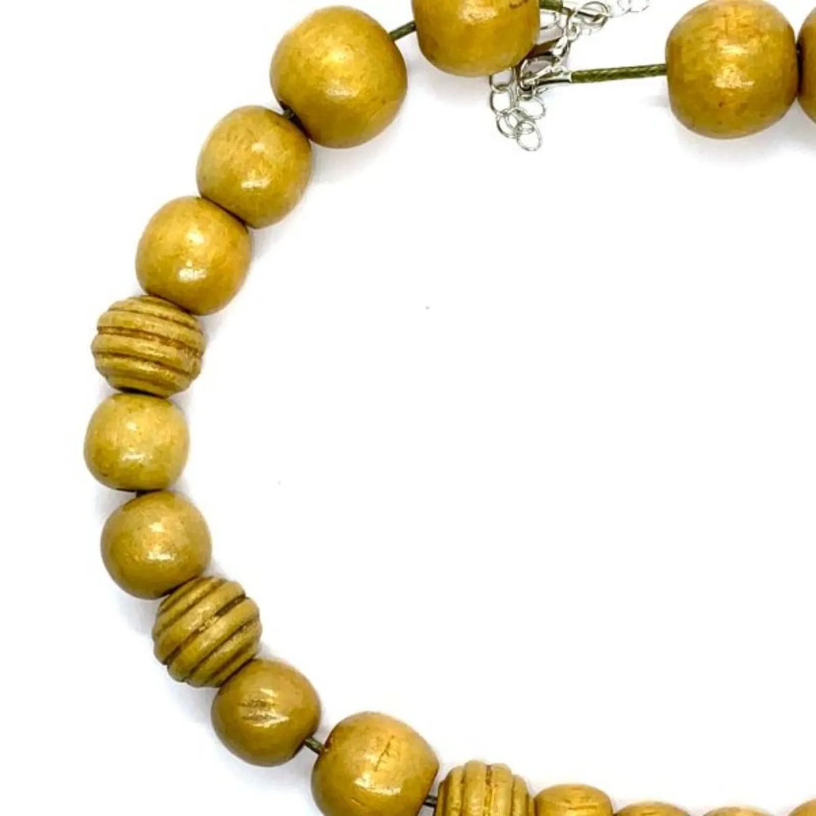 Handmade Wooden Beaded Necklace Round Textured - Image 3