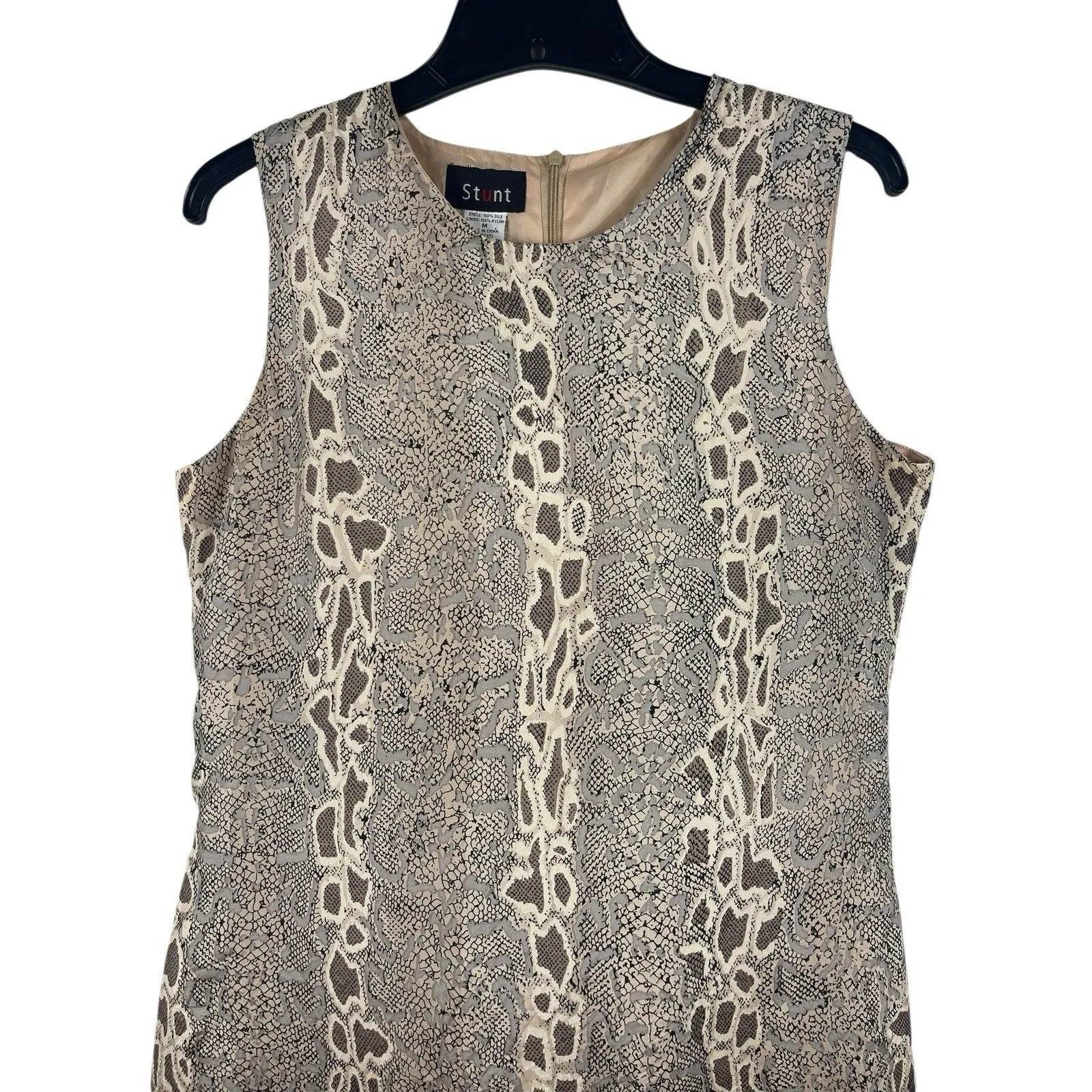 VTG Stunt 100% Silk Dress Women’s M Snakeskin Animal Print Sleeveless Dress Tan Size M - Image 2