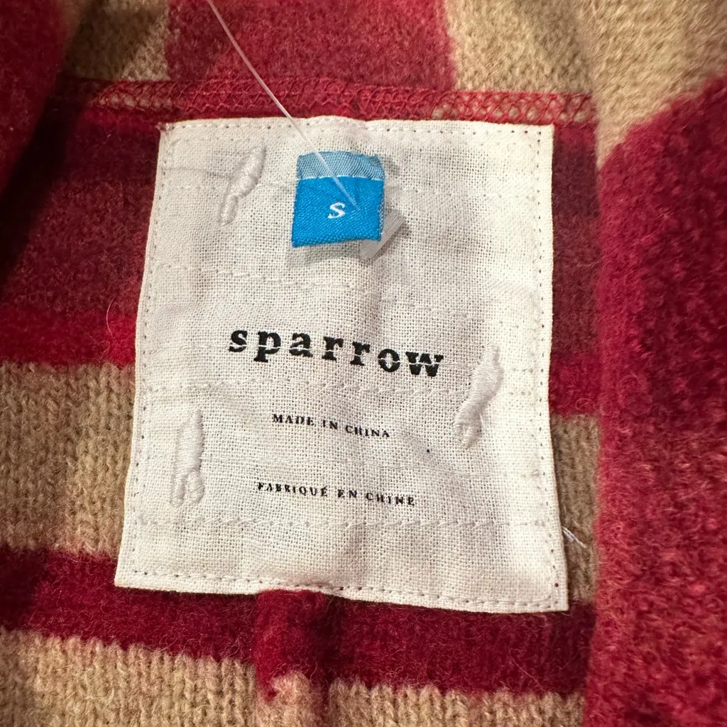 SPARROW ANTHRO Satra Red Plaid Wool Blanket Sweater Coat Barn Jacket S - Image 7