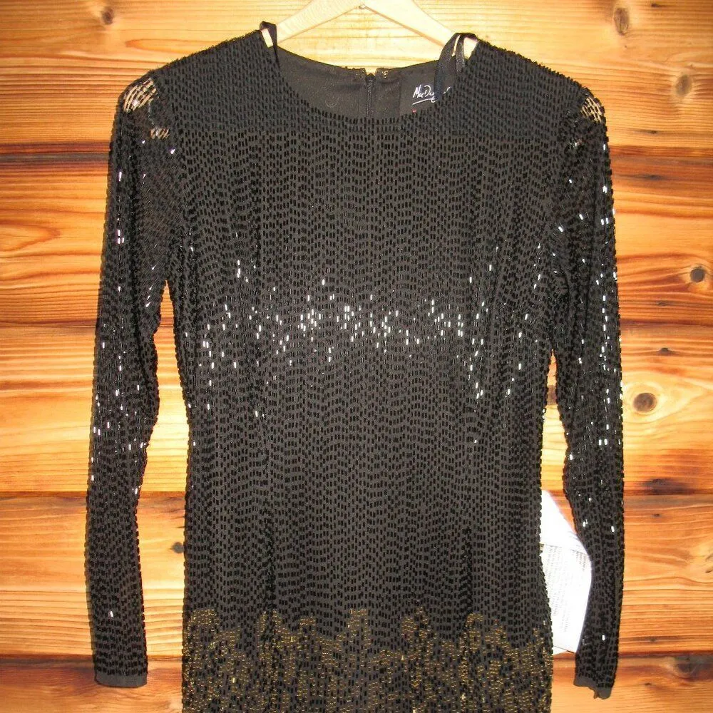 MAC DUGGAL 93584 Long Sleeve Beaded Fringe Evening Gown Dress - Image 9