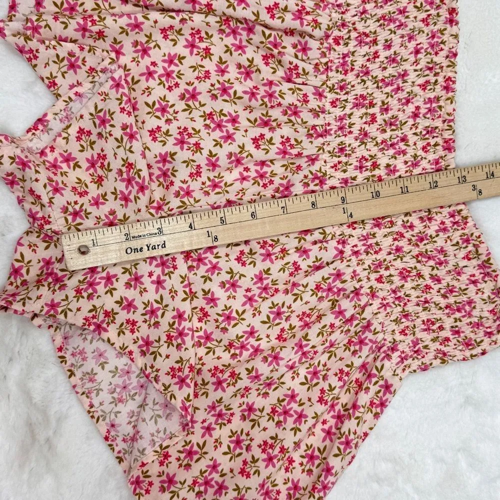 Soho Lady Floral Smocked High Waist Skort Shorts Pink Medium - Image 11