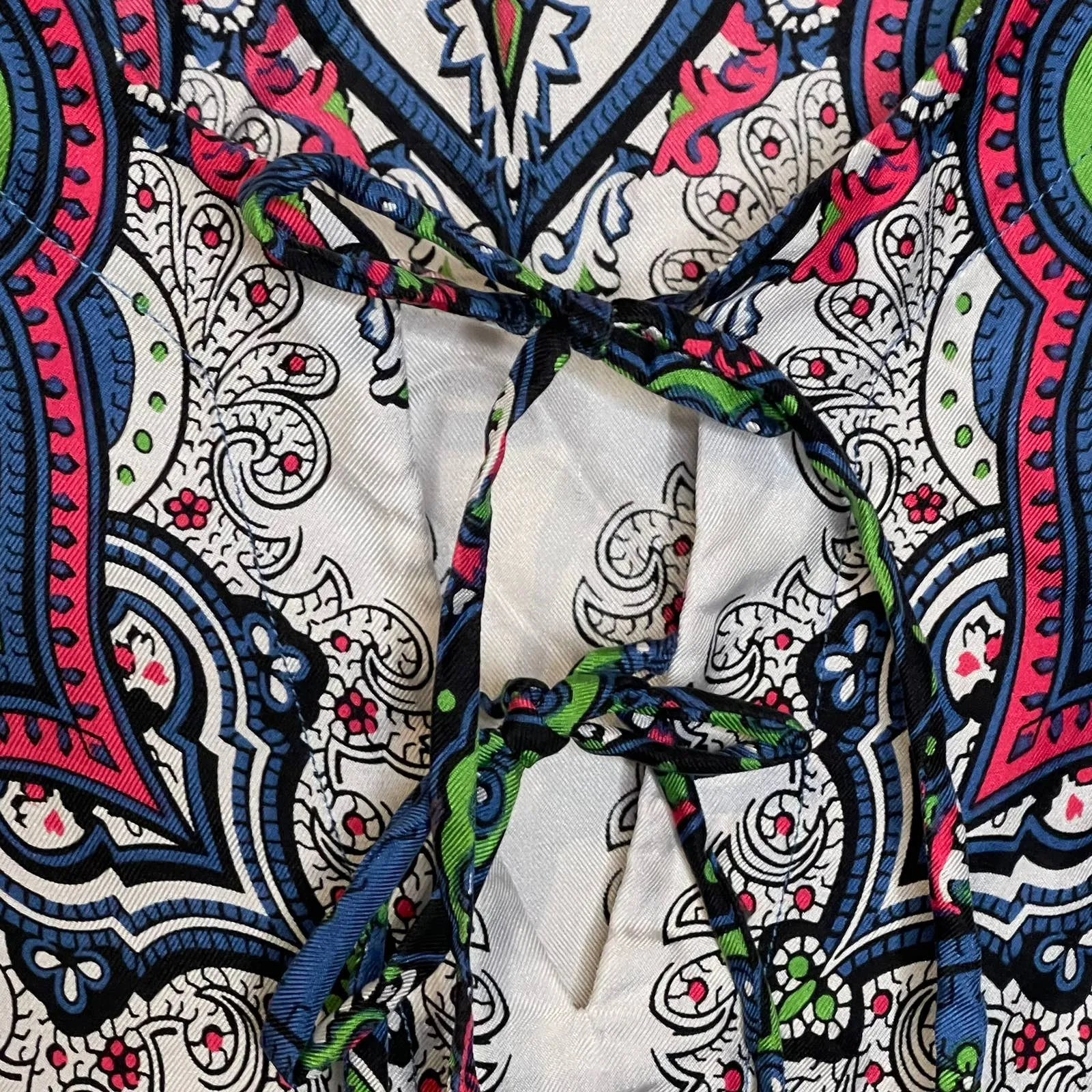 Talbots Paisley Peasant Boho Silk Blouse Tie‎ Up V-Neck 3/4 Sleeve Top 8 Women - Image 6