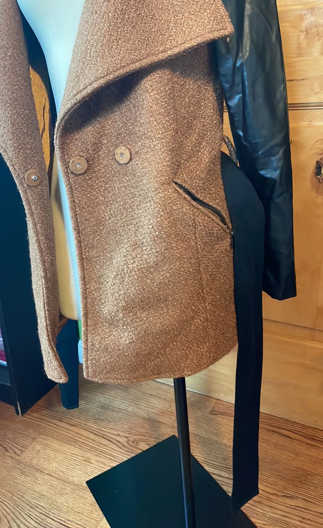 ANTHRO  Fuzzy Brown Faux Leather Belted Jacket $248 EUC L - Image 7