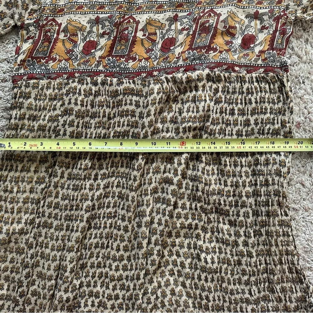 Vintage 70s Indian Cotton Gauze Maxi Dress Block Egyptian Print Hippy Boho Sz M Size M - Image 9