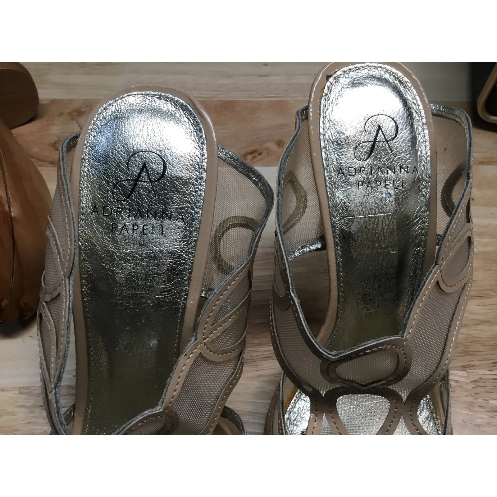 Adrianna Papell High Heel Sandals Women's 9 Beige Leather Mesh Slip-On Open Toe - Image 8