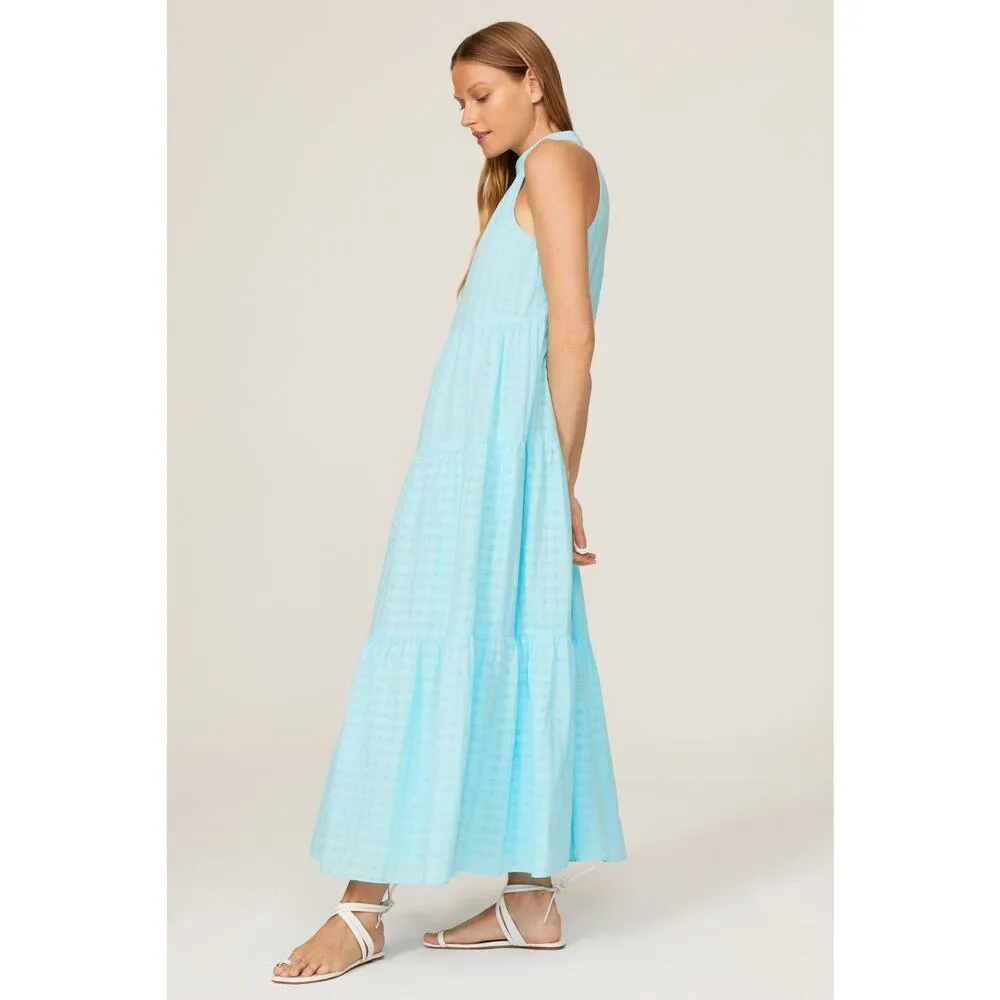 TRINA TURK Sky Blue 100% Cotton Halter Neck Sunglasses Maxi Dress Size XL - Image 4