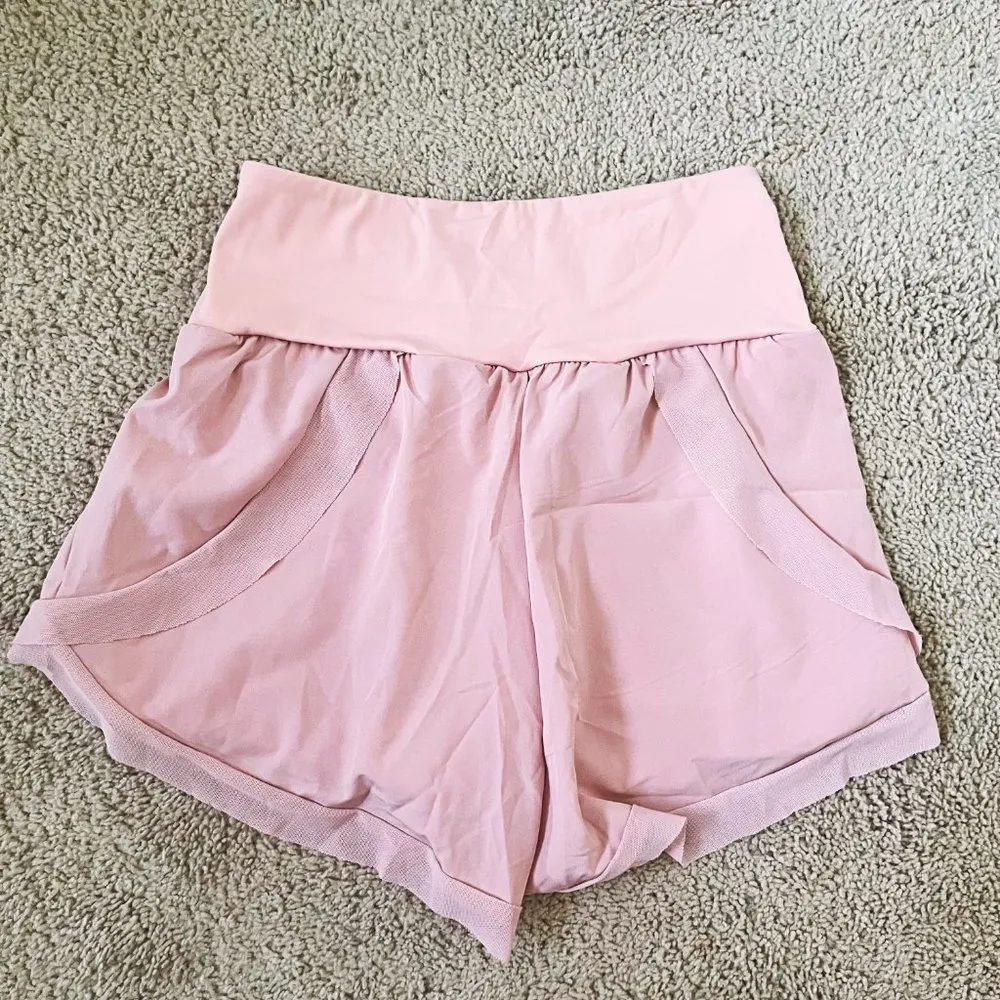 High Waisted Crossover Mesh 2-in-1 Casual Shorts Peach Pink Size XS - Image 4