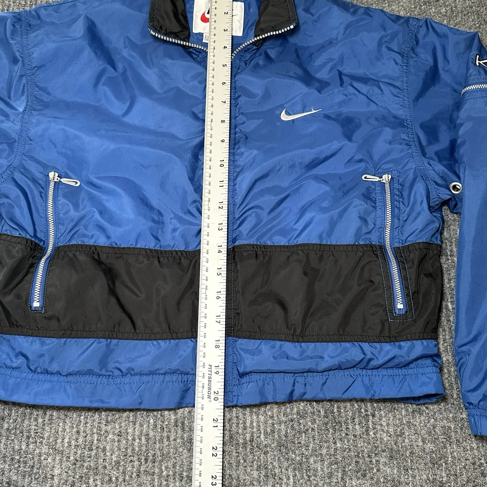 Vintage Nike Ladies Size S 4/6 Crop Windbreaker Jacket Rare 90s Blue/Black/White - Image 5