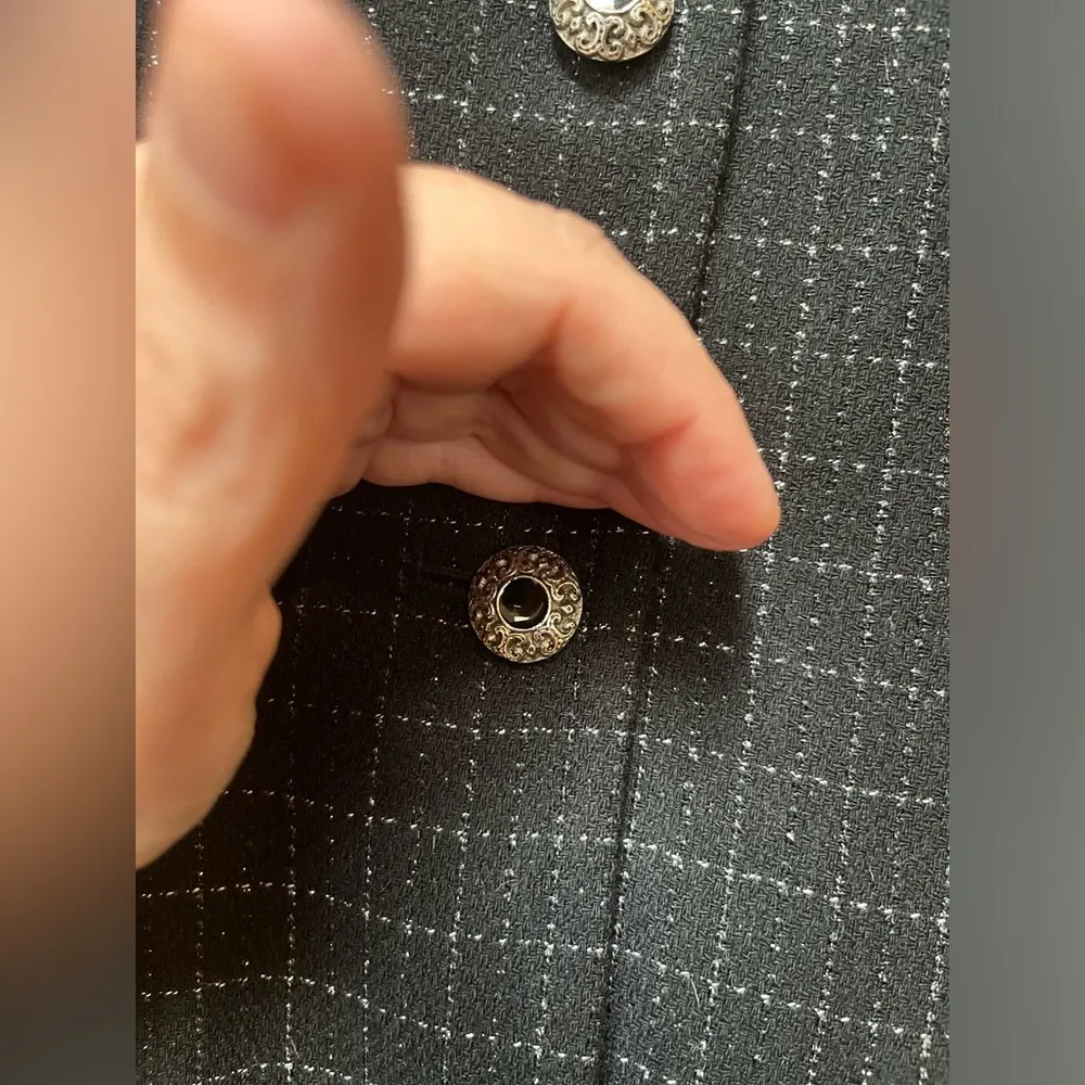 Vintage 1990s Rena Rowan Metallic Striped Rhinestone Button Blazer Jacket 12 - Image 9