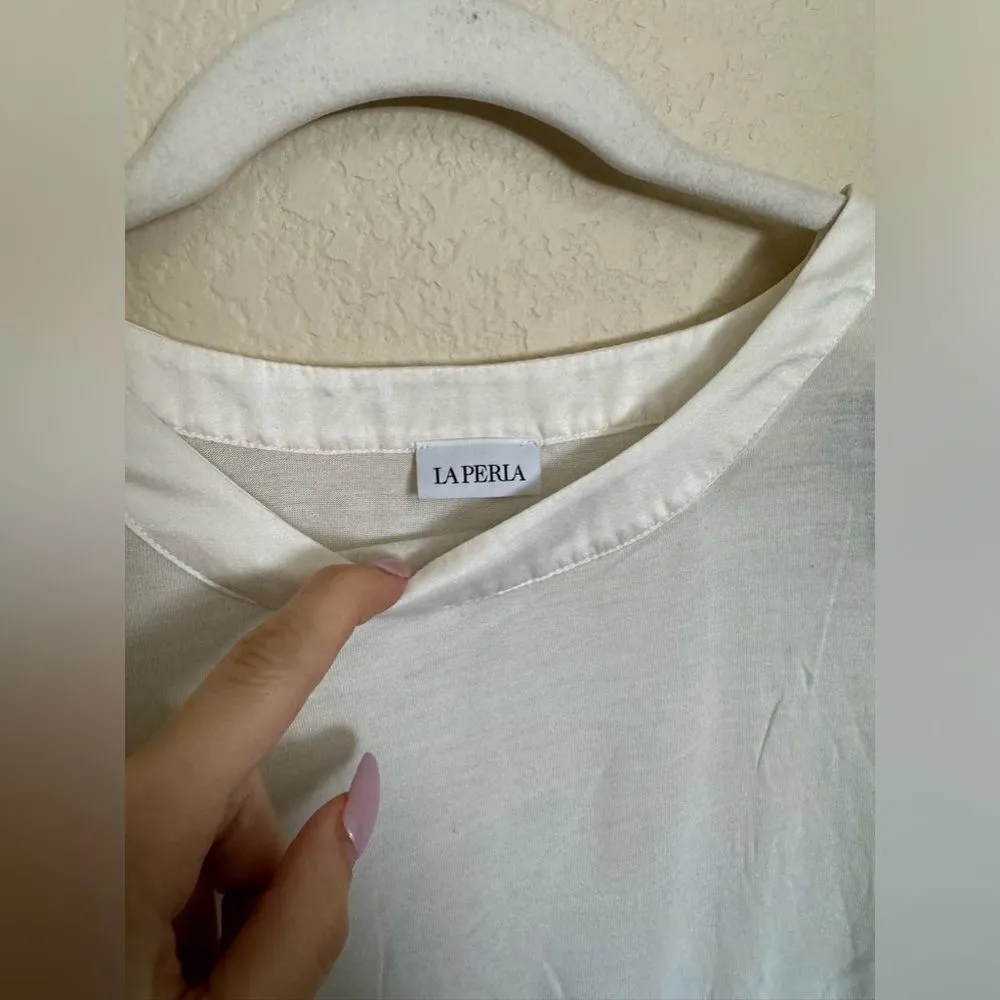 LA PERLA Mini Tee Shirt Dress Lace Chemise Sz Small Off White Silk Blend - Image 3