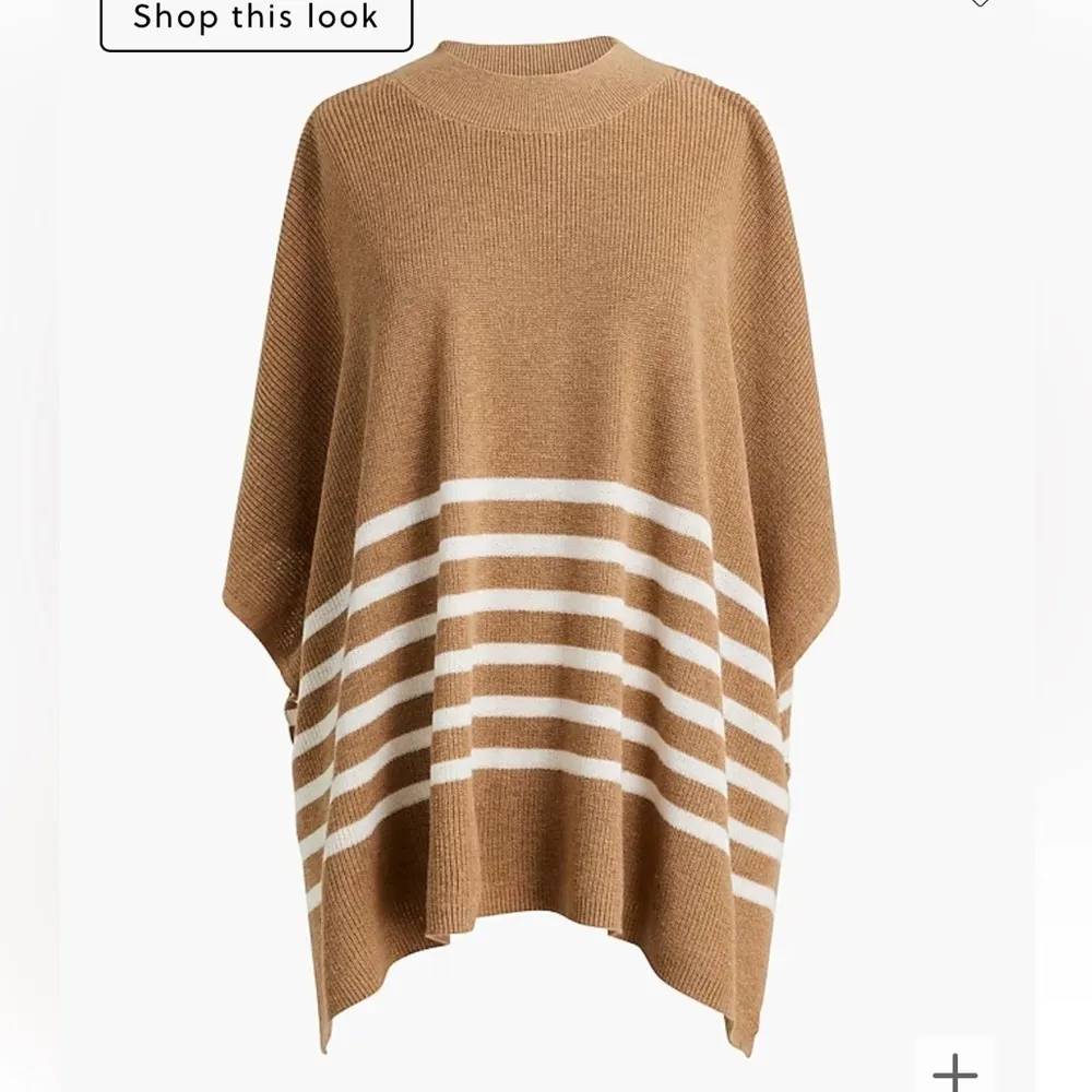 J. Crew factory striped poncho wool blend knit barley tan white strip  one size - Image 15