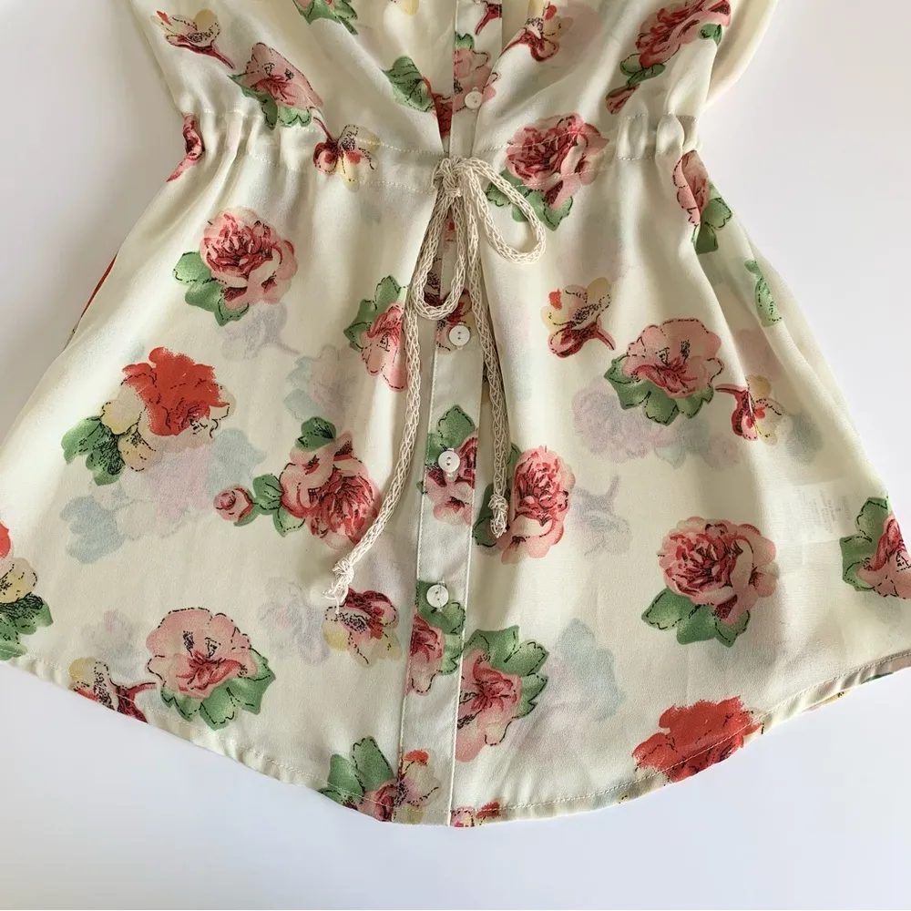 Miss Me Y2K Cream Floral Lightweight Boho Summer Tunic Blouse Top Small - Image 7