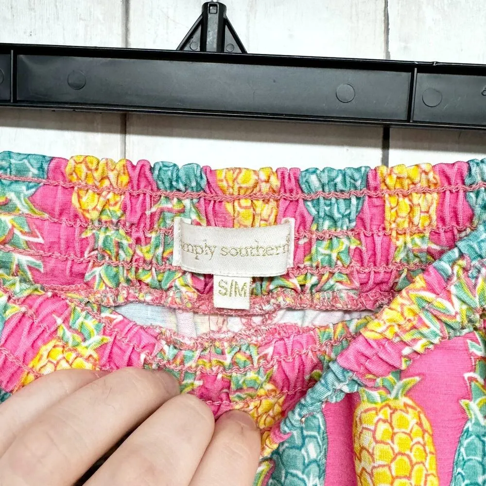 Simply Southern Shorts Women S/M Pink Pinneapple Pattern Elastic Waist Tassels - Image 2
