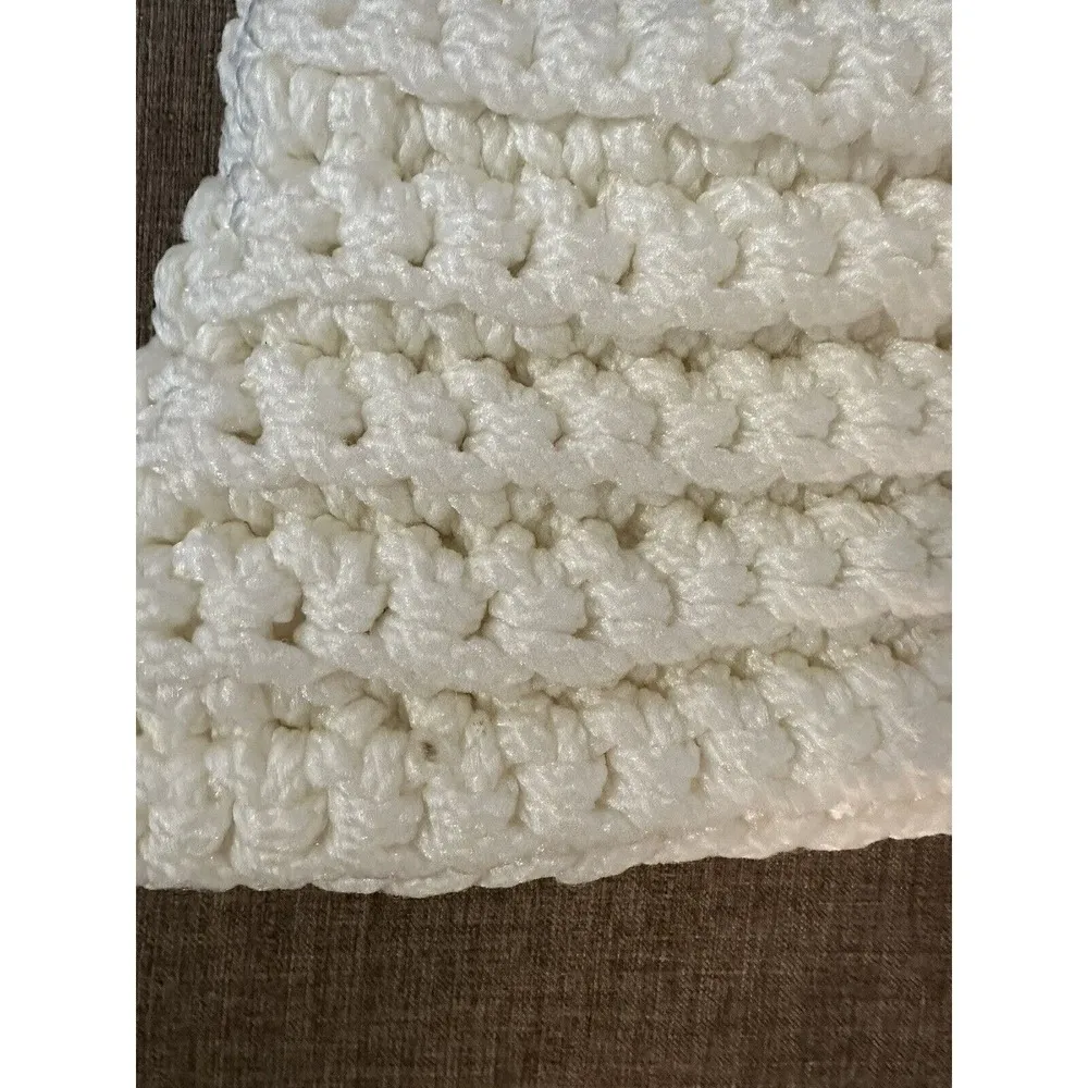 Crochet Purse Bag Plastic Handles Ivory Knit Handmade Vintage Boho Festival - Image 4