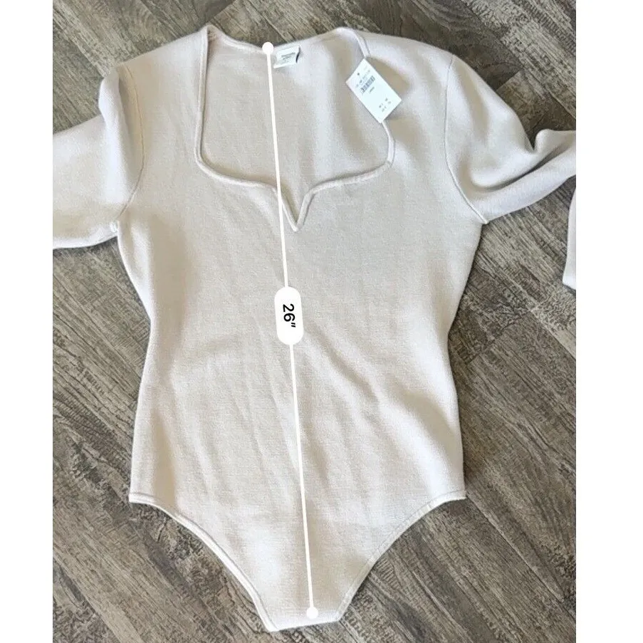 Abercrombie & Fitch Bodysuit Square Neck Long Sleeve Top Neutral Size‎ L - Image 8