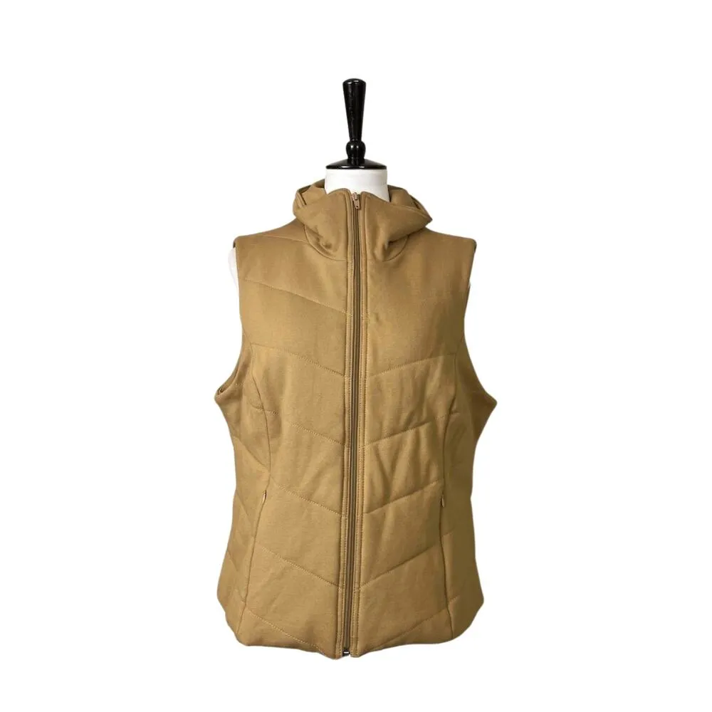 Coldwater Creek Quilted Vest Zip Front Pockets High Collar Tan Women's Size PXL - Image 12
