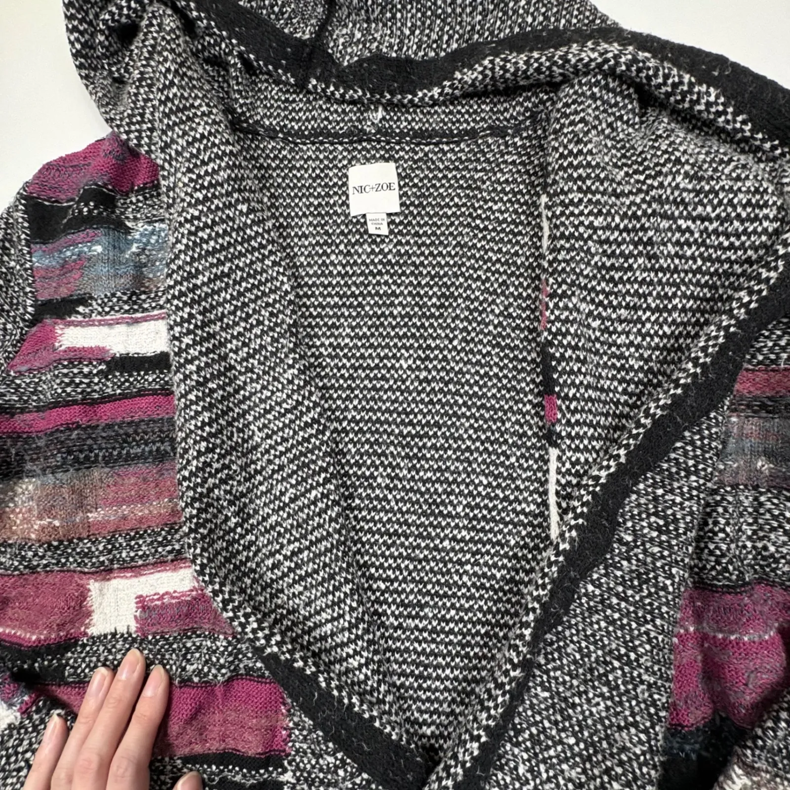NIC+ZOE Patchwork Knit Hooded Cardigan Sweater Women Size M - Image 6
