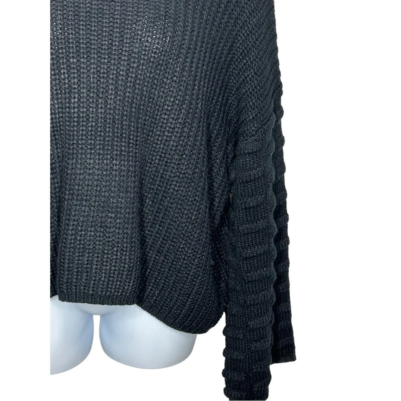Racheal Lantern Cable Knit Oversized Dolman Sleeve Pullover Sweater Large Black - Image 8