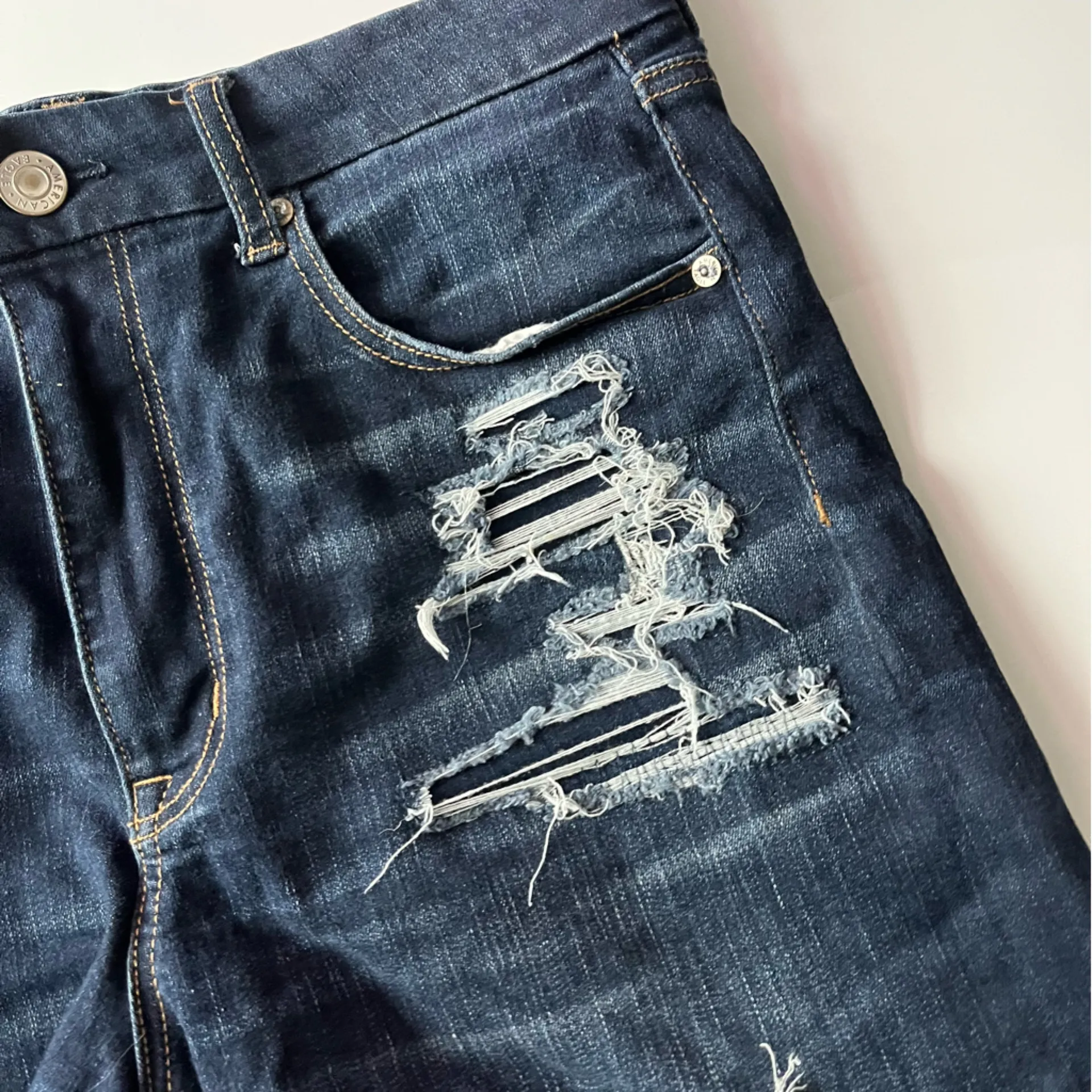 American Eagle Outfitters • Destructed Curvy High Rise Shortie Denim Shorts - Image 2