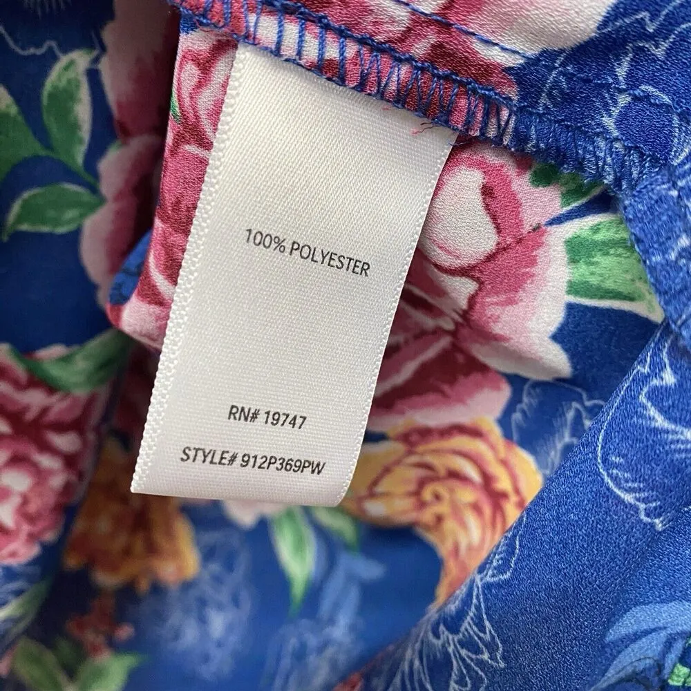 Pioneer Woman Size Large Shirt Blue Pink Floral Dressy Cottagecore Ruffle Sleeve - Image 7