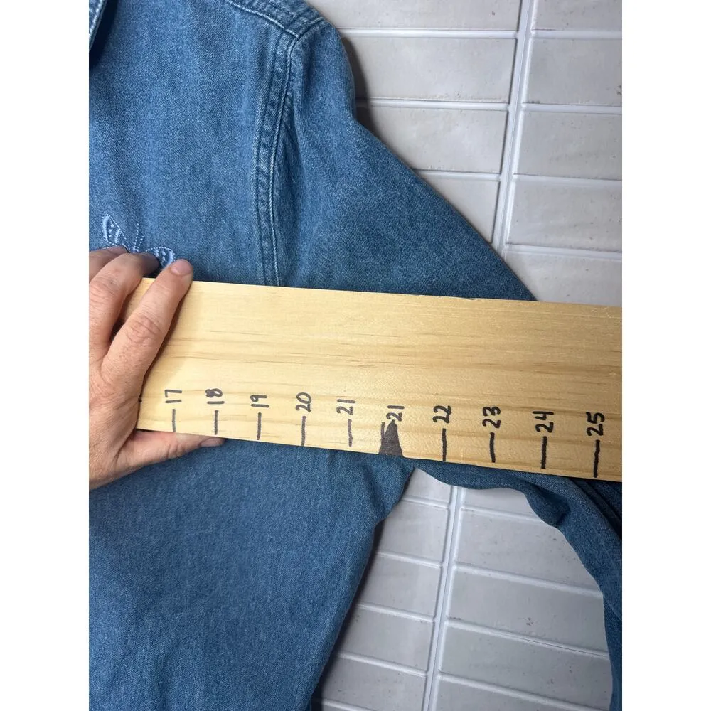 Vintage Basic Editions Denim Full Zip Shift Dress Embroidered Flowers Sz Large Blue - Image 4