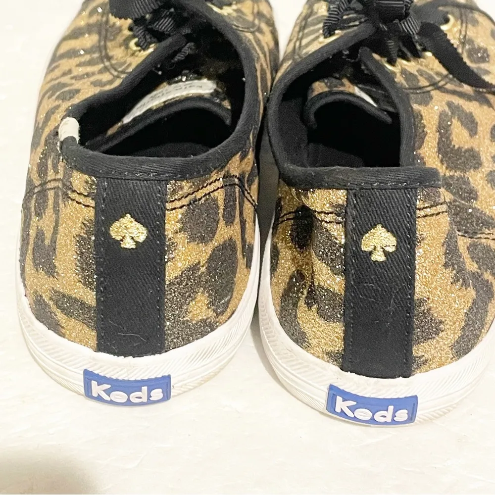 Keds x Kate Spade Size 6M Brown Sparkle Leopard Animal Print Low Top Sneaker - Image 4