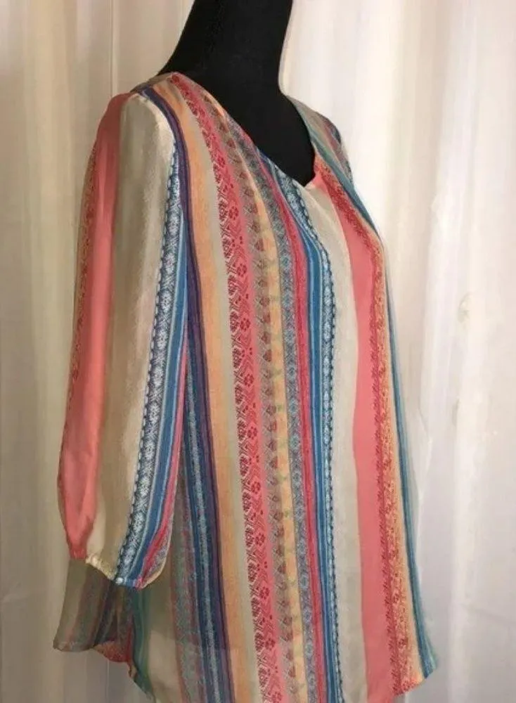 Stetson  Multicolor Striped Semi-Sheer Blouse•Size L LTOP067 - Image 2