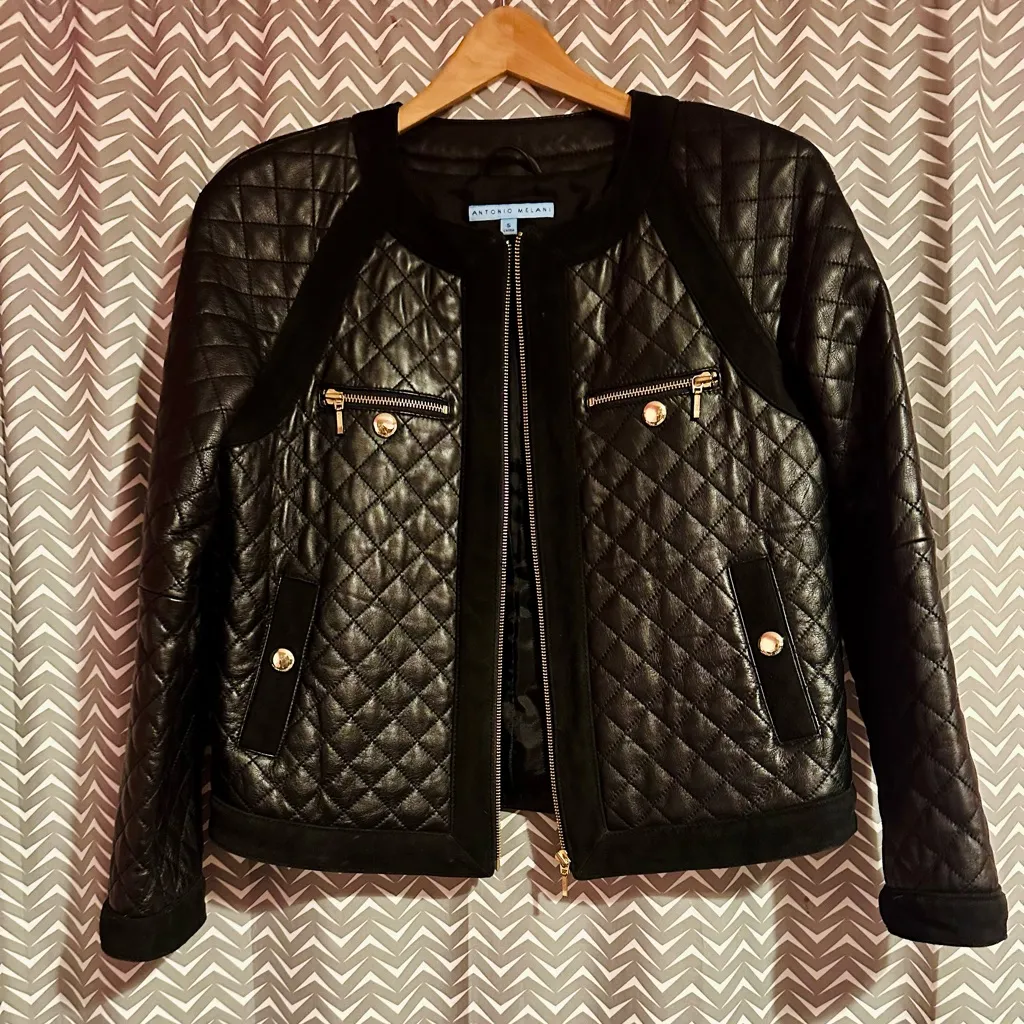 Antonio Melani | REAL Leather Quilted Jacket, Size S - Image 2