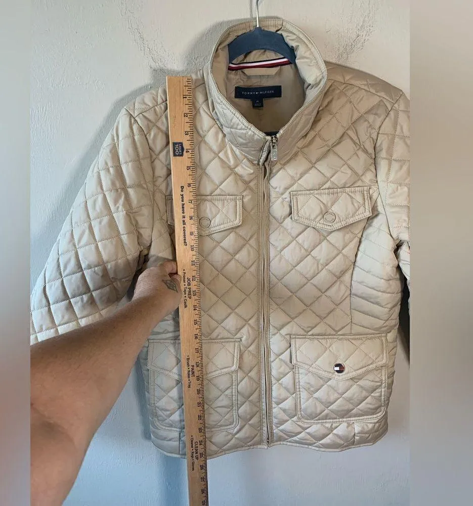 Tommy Hilfiger cream  quilted zip-up jacket size M - Image 11