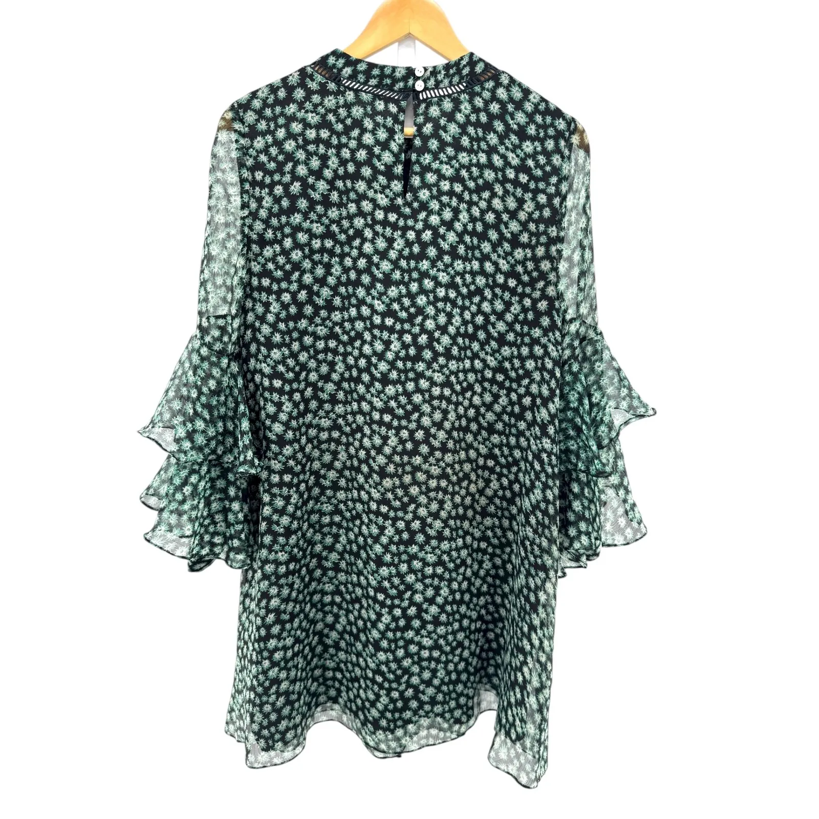 Ranna Gill Anthropologie Floral Mirror Sequin Ruffle Sleeve Mini‎ Dress M Green Size M - Image 5