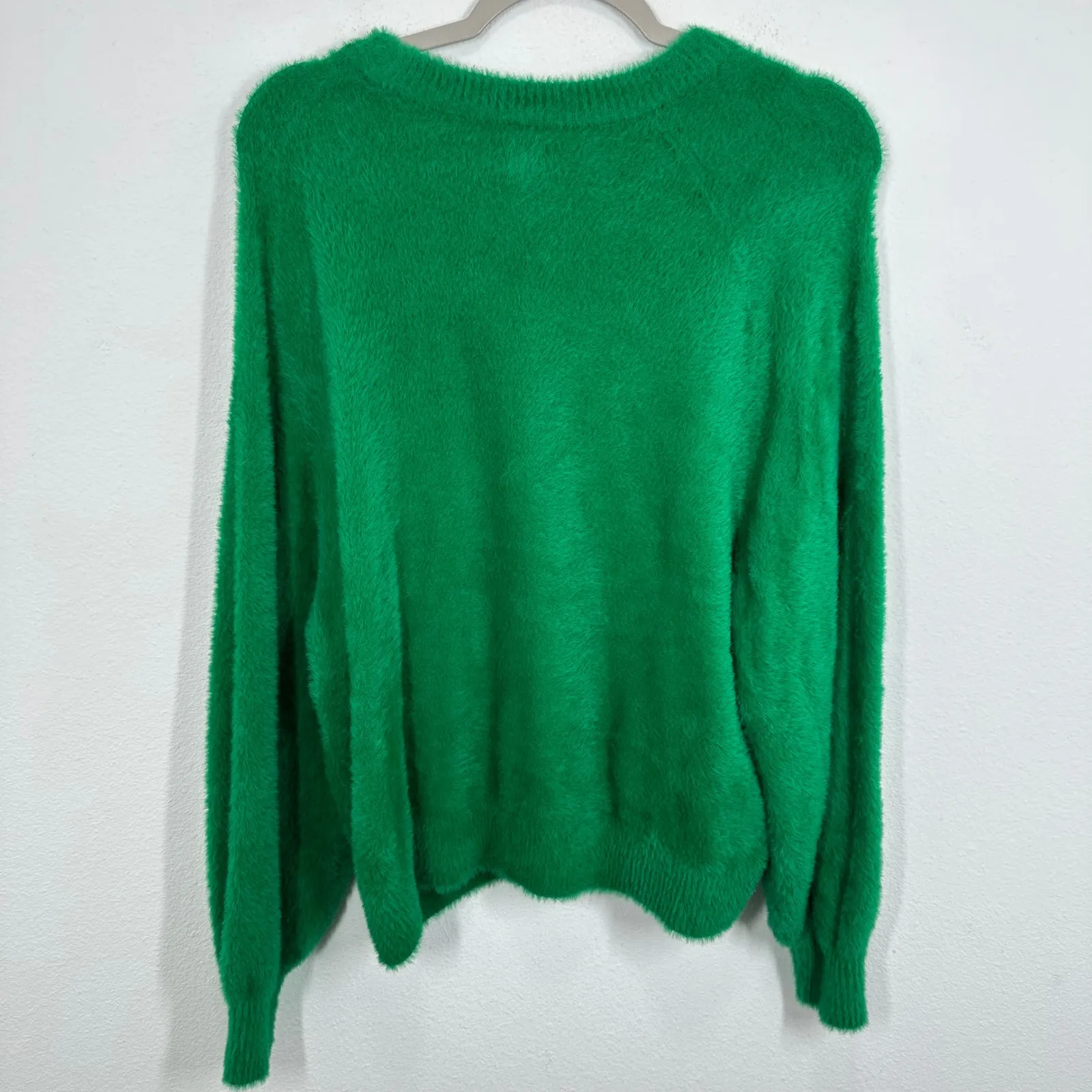 Aerie Fuzzy Sweater Kelly‎ Green Long Sleeve Crew Neck Cozy Knit Top Size S P - Image 7