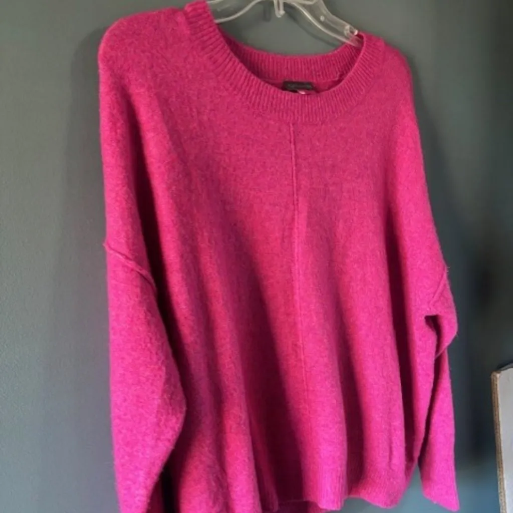 Vince Camuto L Pink Round Neck Sweater Lightweight Bright Bold Casual Ribbed - Image 2