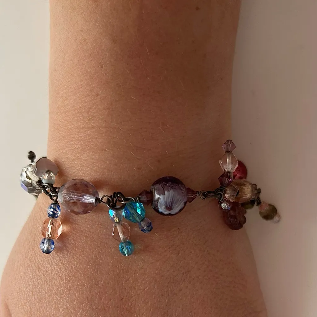 Handmade pink and purple fairycore bracelet glass and crystal dangling beads - Image 7