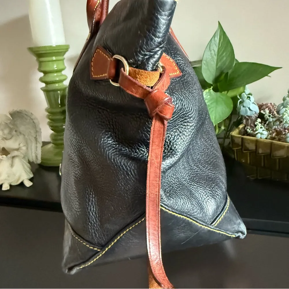 DOONEY & BOURKE Champosa Black Brown Pebbled Leather Satchel Handbag XL - Image 3