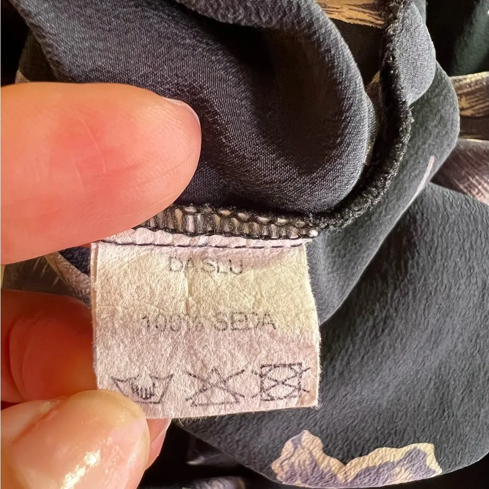 DASLU SAO PAOLO BLOUSE 100*% SILK black floral long sleeve LIGHTWEIGHT top Ss M Size M - Image 16
